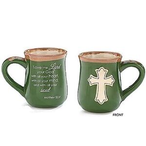 burton+BURTON Religious Cross Green Porcelain Mug NIB